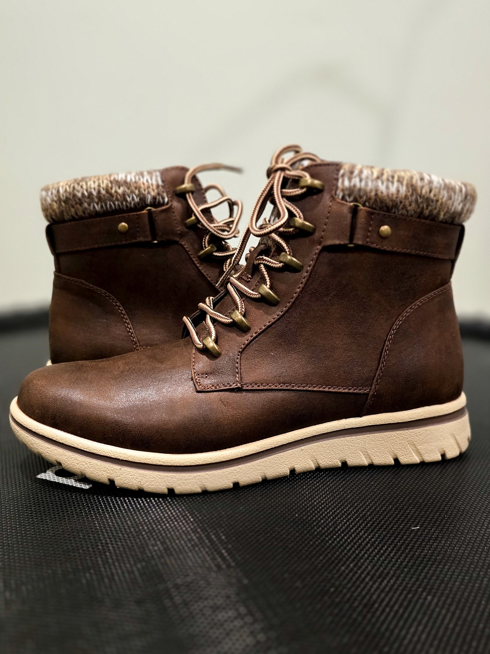 Cliffs by WHITE MOUNTAIN Brown Lace-Up Ankle Boots with Knit Collar